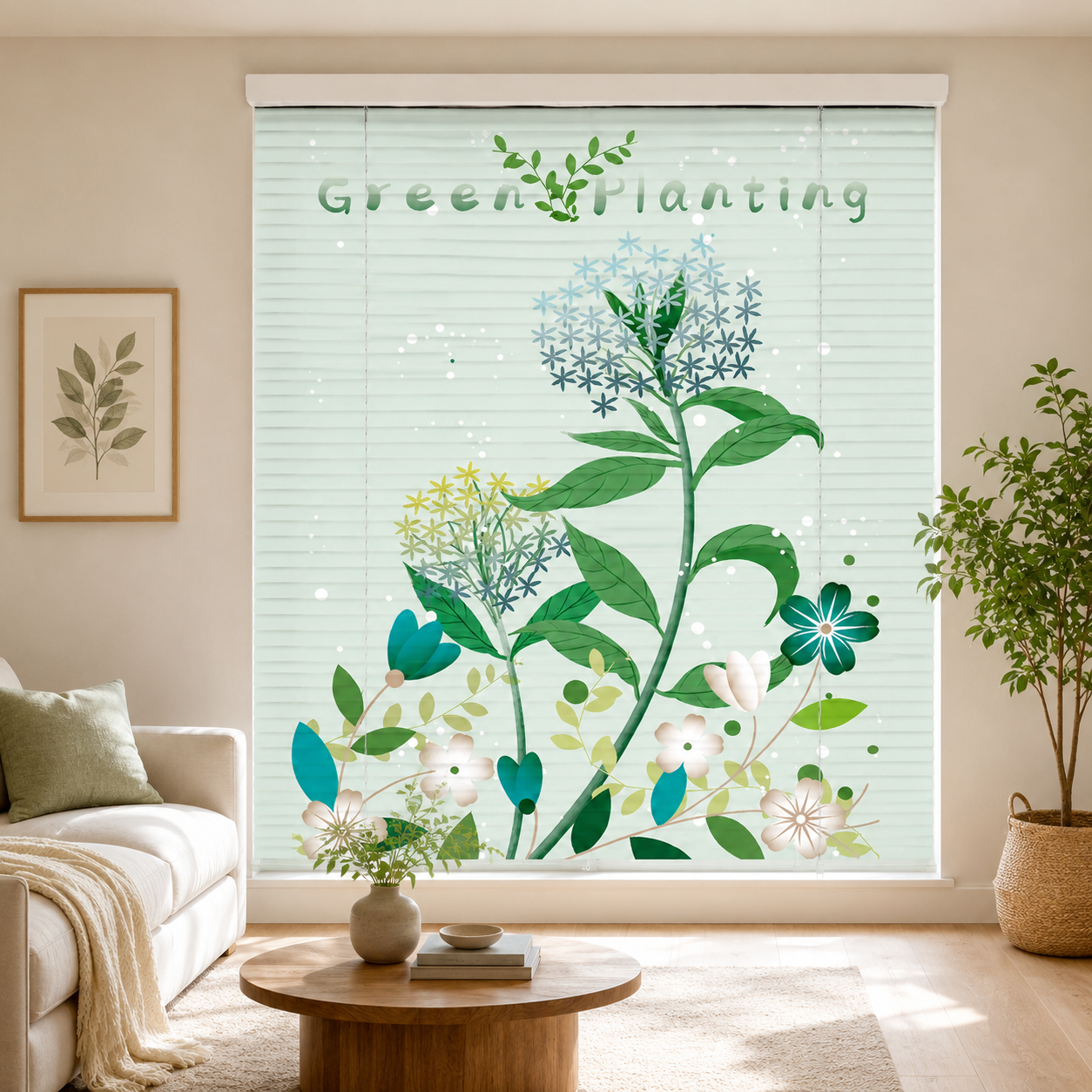 Green Botanical Printed Blinds